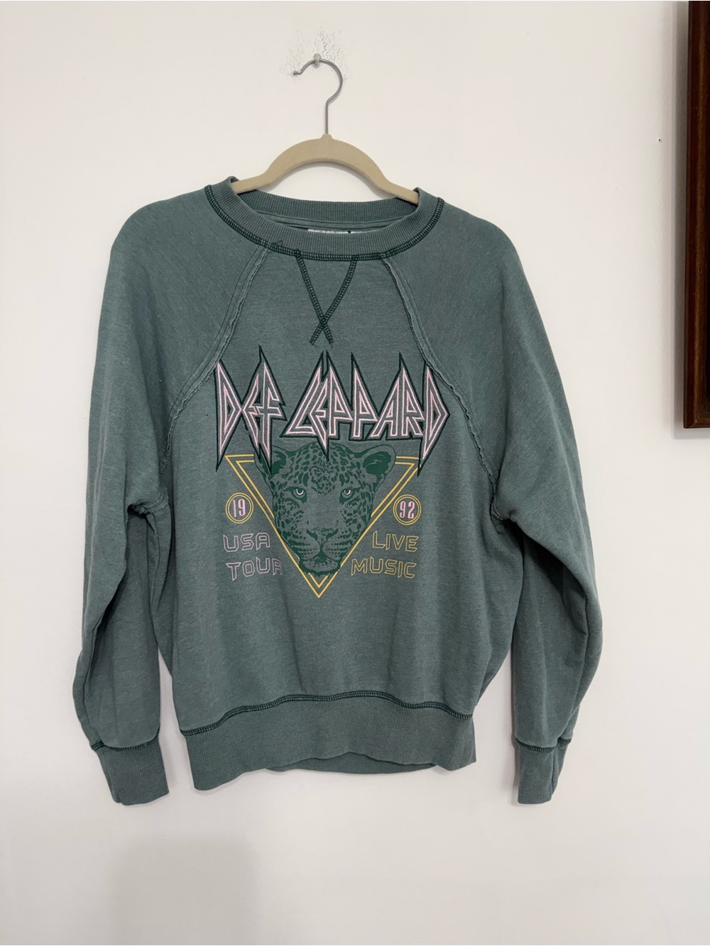 Def Leppard Green Graphic Crewneck Sweater